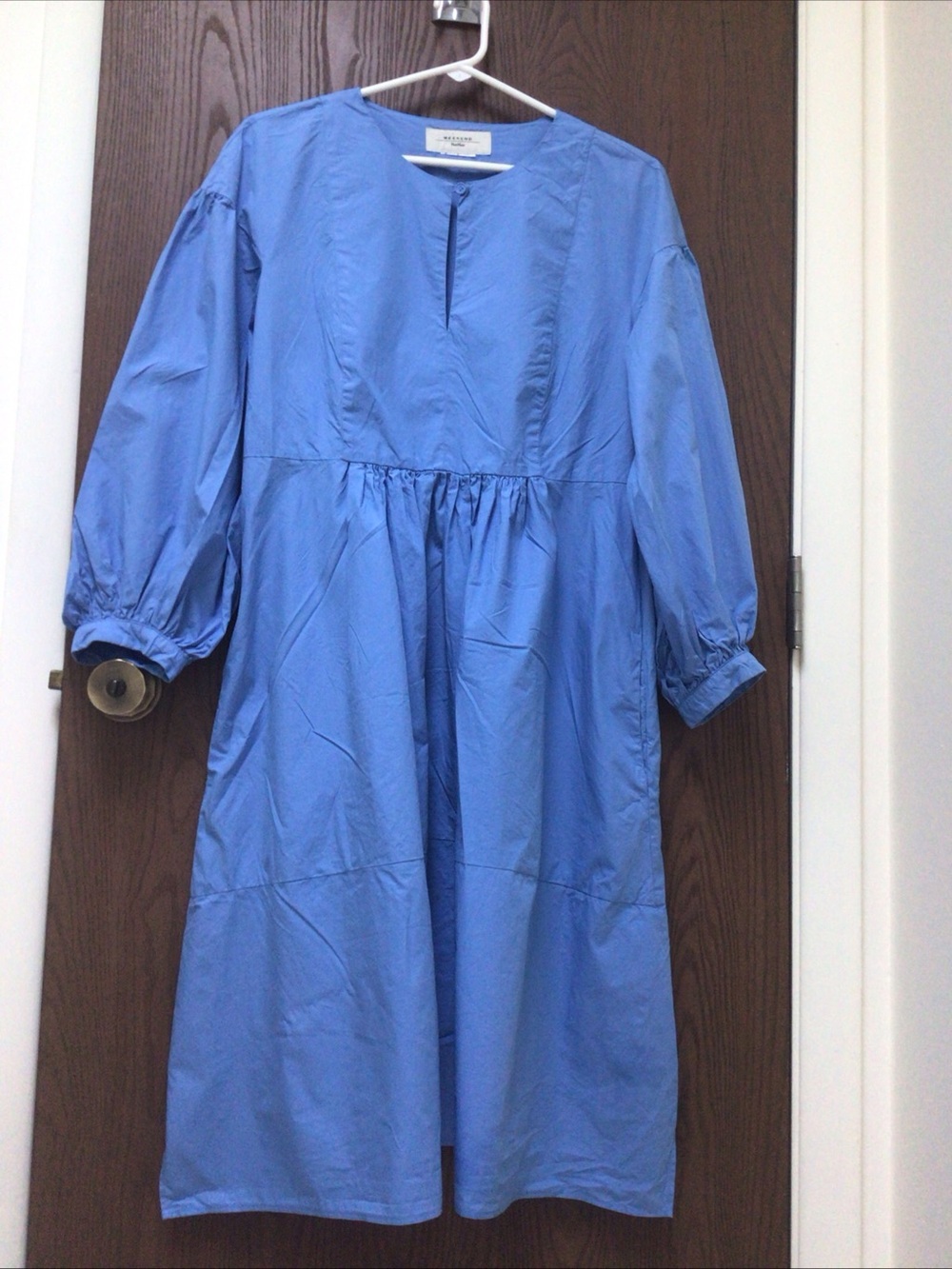 MaxMara sky blue popelin cotton dress, high waist, pockets, sz M